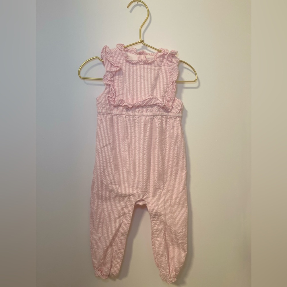 Janie and Jack Seersucker Jumpsuit Pink/White Size 18-24 Months